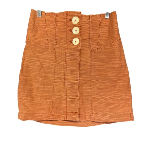 Free People Rust Orange Textured High Waisted Button Front Mini Skirt Size 2 - Picture 4 of 7